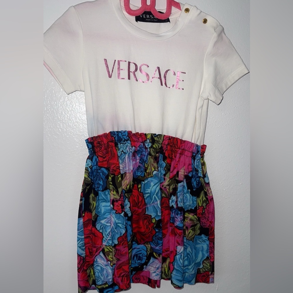 Versace White Tee with Pink Logo